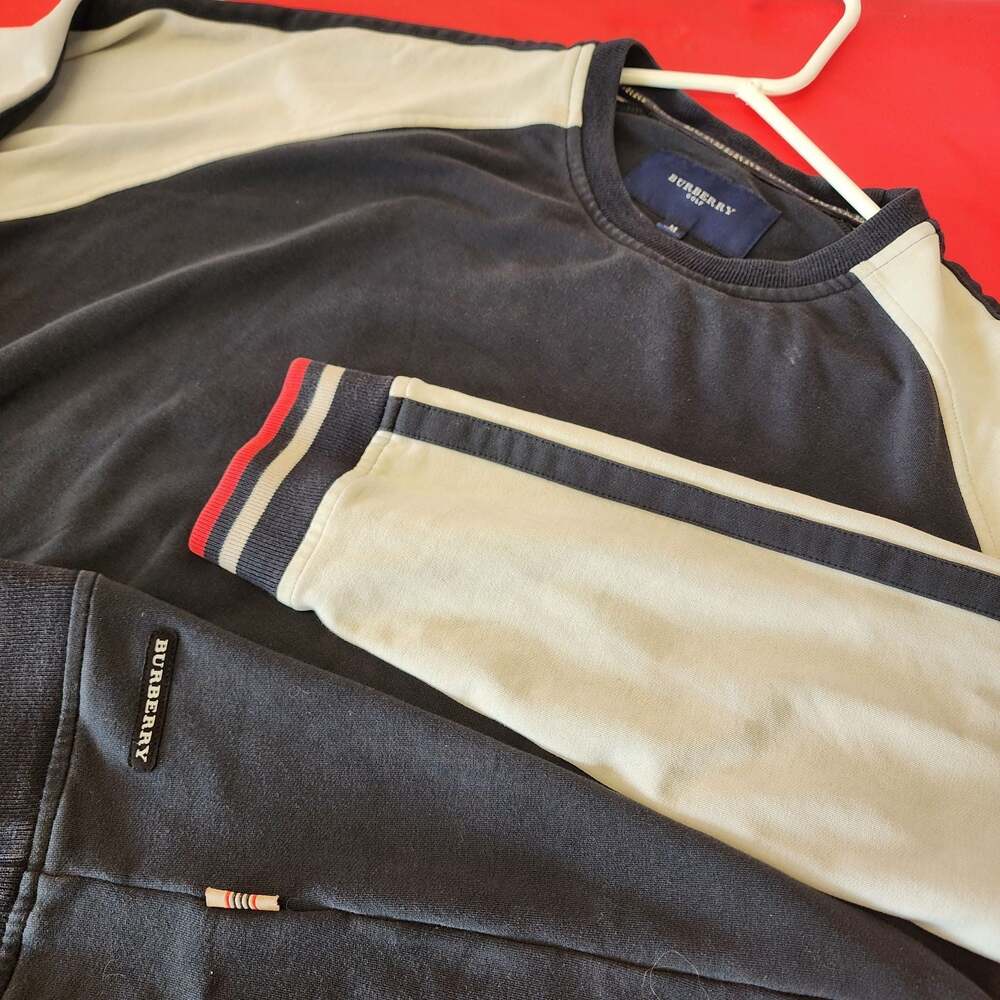 Burberry Golf Navy and Cream Colorblock Crewneck Sweater